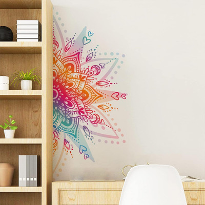 MY WALLORA 90 cm Colorful Boho Mandala Floral Wall Art Sticker for Bedroom Living Room Self Adhesive Sticker(Pack of 1)