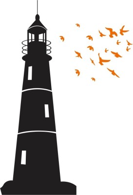 Decor vibe 117 cm Light House With Birds Wall Sticker Standard Size -117cmx50cm Color - Multicolor Self Adhesive Sticker(Pack of 2)