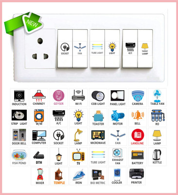 TILKOR 1.5 cm SWITCH STICKER CLEAR A5 FOR ELECTRIC BOARD INCLUDING 38 DESIGN TOTAL 600 STICKER Self Adhesive Sticker(Pack of 4)