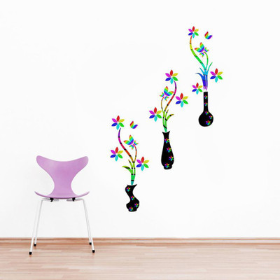 Stickerberry 107 cm Colorful Flower pot wall sticker For Home Decor 107 CM X 125 CM Self Adhesive Sticker(Pack of 1)