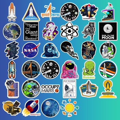 SoFFXia 5.5 cm Space Sticker for Bottles Sticker for Hydroflask Helmet Laptop Skateboard Non-Reusable Sticker(Pack of 30)
