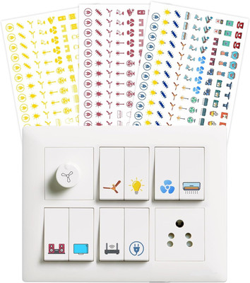 CodersParadise 1.5 cm Transparent Switchboard Icon Stickers for Lights, Fans & 27 Other appliances Self Adhesive Sticker(Pack of 500)