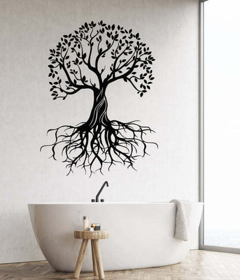 Xskin 27 cm Silhouette Tree With Roots Self Adhesive Sticker(Pack of 1)