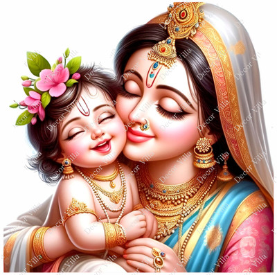 Riditcreation 48 cm Yashoda With Baby Krishna Self Adhesive Sticker(Pack of 1)