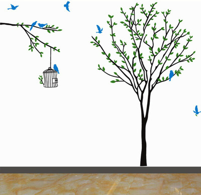 walkart 1 cm happy birds with tree Removable Sticker(Pack of 1)