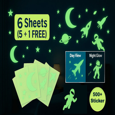 Sanu Creation 10 cm Night Glowing Sticker Glow in the Dark Sticker(Pack of 6)