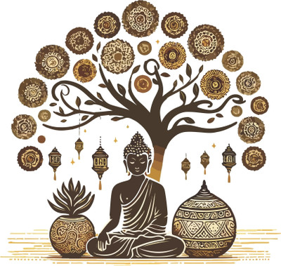 CreativeEdge 62 cm Buddha under a tree Self Adhesive Sticker(Pack of 1)