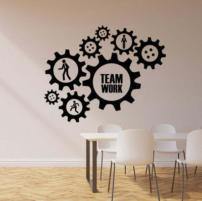 SnappyVinyl 39 cm Teamwork Gears Success Easy to apply Wall Sticker Self Adhesive Sticker(Pack of 1)