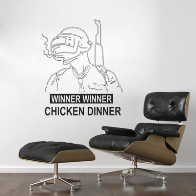 SAI DESIGNS 53 cm Winner Winner Chicken Dinner PUBG Wall Sticker Self Adhesive Sticker(Pack of 1)
