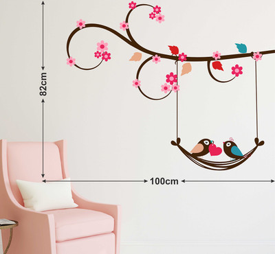 LANSTICK 106.68 cm CUTE SPARROW COUPLES STICKER Self Adhesive Sticker(Pack of 1)