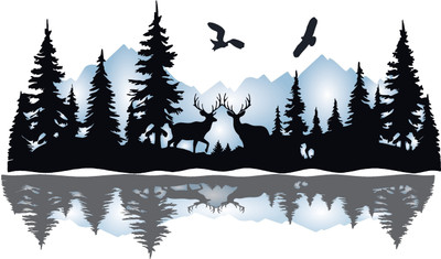 S3DESIGN 76 cm deer in snow mountain Self Adhesive Sticker(Pack of 1)