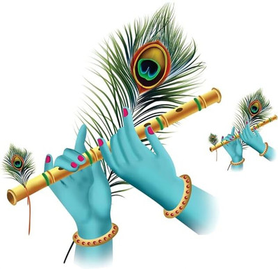 RSB HUB 46 cm Pvc Vinyl Flute In Hands Krishna Wall Sticker for Living Room,Bedroom,Kids Room Self Adhesive Sticker(Pack of 1)