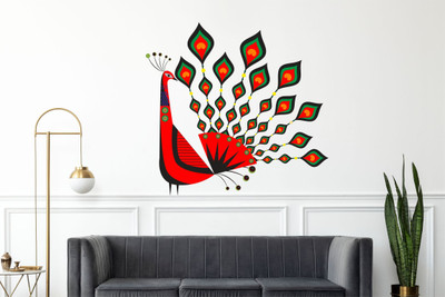 BPARTS 12 inch Colorful Designer Peacock Wall Sticker Ethnic Bird Wall Decal for Home Decor Reusable Sticker(Pack of 1)