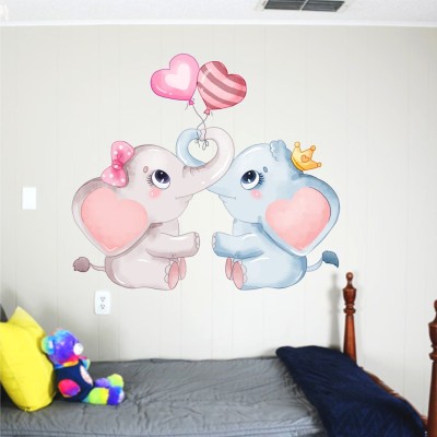 WallHunt 40 cm elephant couple heart wall stickers for bedroom,living,kids room etc Self Adhesive Sticker(Pack of 1)