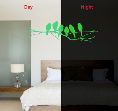 DreamKraft 25 cm Glow in Dark Radium Birds Sitting On Branch Wall Sticker Glow in the Dark Sticker(Pack of 1)
