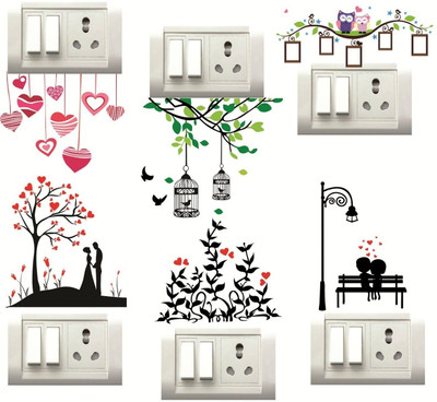 Decor Villa 25 cm HEART DESIGN Switch Board Removable Sticker(Pack of 6)