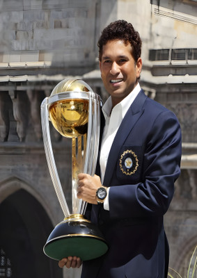Dumdic 30 cm Master Sachin Tendulkar With ICC ODI Cup A4 Strong Self Adhesive Sticker(Pack of 1)