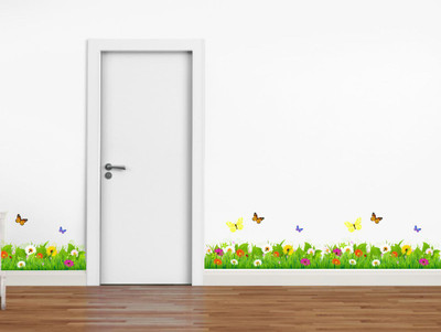 VCREATE DECOR 58 cm Grass with Butterfly Border Wall Sticker & Decal Size -( 58 cm x 50 cm ) Self Adhesive Sticker(Pack of 1)