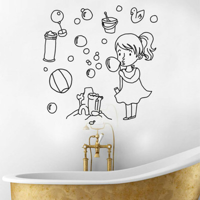 Vijaya Enterprises rajasthan 32 cm Cuit blowing bubbles girl wall sticker size (56x56cm) Self Adhesive Sticker(Pack of 1)