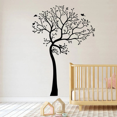 SnappyVinyl 100 cm 120cmhigh Big Tree Bird Self Adhesive Sticker(Pack of 1)