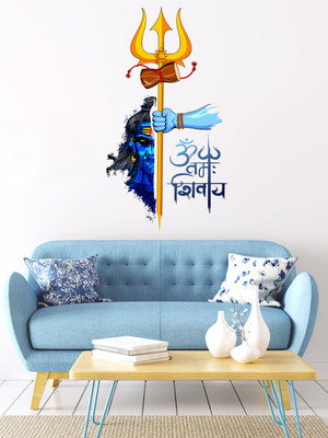 rawpockets 80 cm Lord Shiva With Trishul And Om Navah Shivaya Self Adhesive Sticker(Pack of 1)