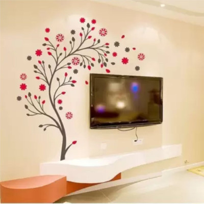 WallFX 40 inch Beautiful Magic Tree with Flowers in Pink Self Adhesive Sticker(Pack of 1)