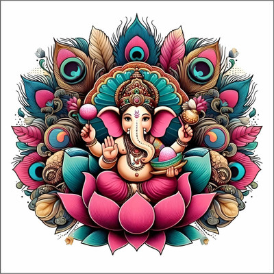 KatariyaAssosiat 55 cm Lord Ganesha Vinyl Wall Sticker for Home, Temple & Office (Size-55X50 Cm) Removable Sticker(Pack of 1)