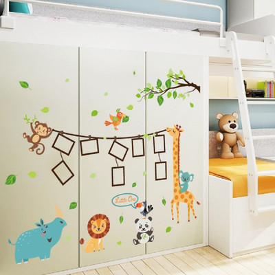SmartWindow 60 cm Creative Multicolour Animal Giraffe Lion Cartoon Wall Sticker (60 CM X 90 CM) Self Adhesive Sticker(Pack of 1)