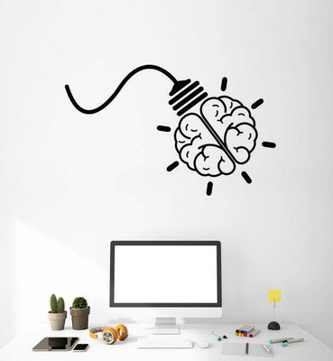 SnappyVinyl 30 cm Light Bulb Brain Idea Home Self Adhesive Sticker(Pack of 1)