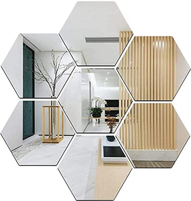 Bikri Kendra 12 cm Hexagon 7 Hexagon mirror stickers for wall, acrylic Self Adhesive Sticker(Pack of 7)