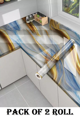WDIZE 400 cm Aluminum Shining Marble Foil Waterproof 2 Roll For Kitchen Self Adhesive Sticker(Pack of 2)