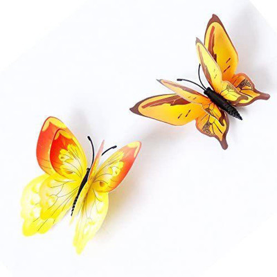 Flipkart SmartBuy 13 cm Yellow Double layer 3D Butterflies Self Adhesive Sticker(Pack of 12)