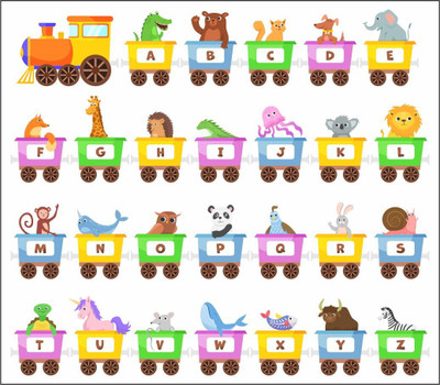 KatariyaAssosiat 58 cm Alphabet Train Vinyl Wall Sticker for Kids (Size-58X50 Cm) Removable Sticker(Pack of 1)