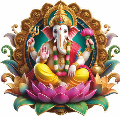 Signex Print Media 18 inch Ganesh Ji Vinyl Wall Sticker – 18 x 16 Inches | Religious Wall Décor for Home Self Adhesive Sticker(Pack of 1)