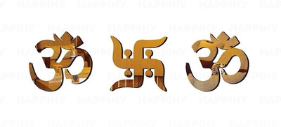 HAPPINY 14 cm 2 Om & 1 Swastik Golden, 3D Acrylic Mirror wall Décor Stickers Self Adhesive Sticker(Pack of 1)