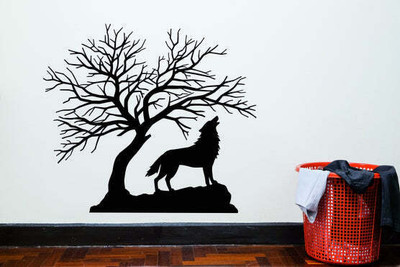 SnappyVinyl 27 cm Howling Wolf Tree Self Adhesive Sticker(Pack of 1)