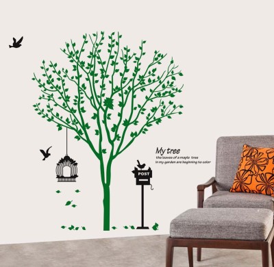 walkart 1 cm scenario of street with trees and birds Removable Sticker(Pack of 1)