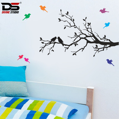 Divine studio 45 cm latest ADECNS Bird Tree Branch Wall Stickers Size :- 75X45 cm Self Adhesive Sticker(Pack of 1)