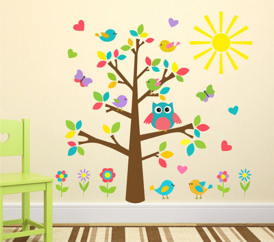 MIIKOR 100 cm Colorful Tree | Non-Reusable Stickers Self Adhesive Sticker(Pack of 1)