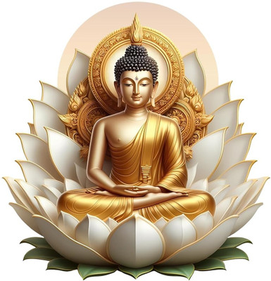 Riditcreation 50 cm Buddha ji on White lotus Self Adhesive Sticker(Pack of 1)
