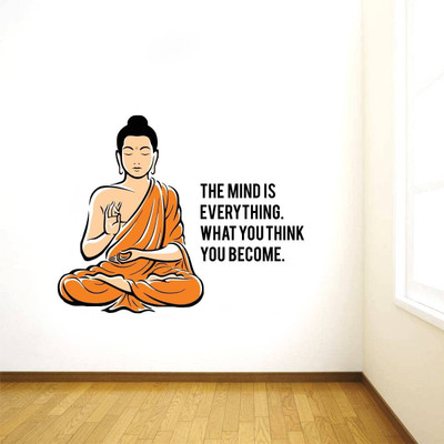 InkHex 73 inch ' Peaceful Buddha and Quote on Mind 'Wall Sticker Self Adhesive Sticker(Pack of 1)