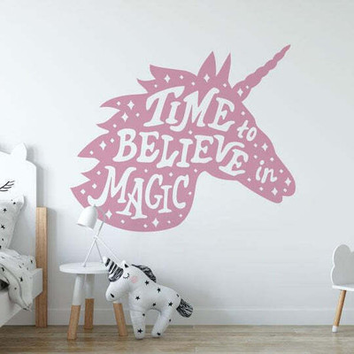 SnappyVinyl 40 cm Unicorn Head Time to Believe in Magic Self Adhesive Sticker(Pack of 1)