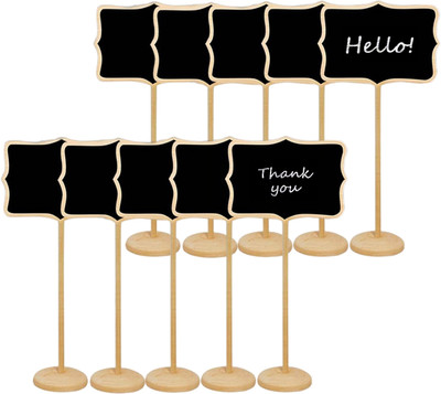 Climberty 3.3 inch 10Pcs Mini Chalkboard Sign Stands Writable Message Nameplates with Wooden Base Chalkboard Sticker(Pack of 10)