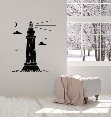 SnappyVinyl 33 cm Beach House Lighthouse Silhouette Sea Self Adhesive Sticker(Pack of 1)