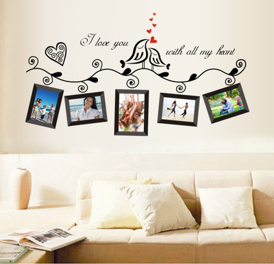 SmartWindow 45 cm Black Love Birds Photo Frame Art Design Wall Sticker (60 cm X 45 cm) Self Adhesive Sticker(Pack of 1)