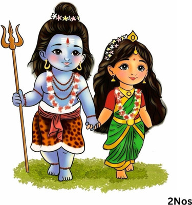 Printlive 7 inch Shivmataparvati Self Adhesive Sticker(Pack of 2)