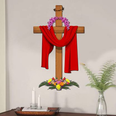 avonlux 70 cm jesus cross with red cloth Self Adhesive Sticker(Pack of 1)
