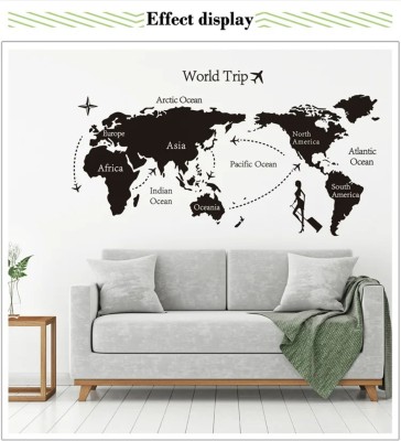 SnappyVinyl 60 cm Black World Trip map Vinyl Wall Stickers Self Adhesive Sticker(Pack of 1)