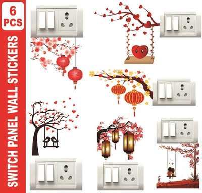 Stikor 30.5 cm Tree with Lamp 6 Pcs Switch Board PVC Vinyl for Home Hall Decor Removable Sticker(Pack of 6)