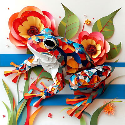 SoFFXia 18 inch Frog_Origami 3D Animals Decorative Wall Sticker for Living Room Self Adhesive Sticker(Pack of 1)